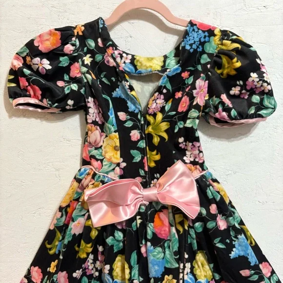 VTG Amy Byer Colorful Floral Puff Sleeve Fit and Flare Dress Velvet Sz 8 Girls - Picture 9 of 11